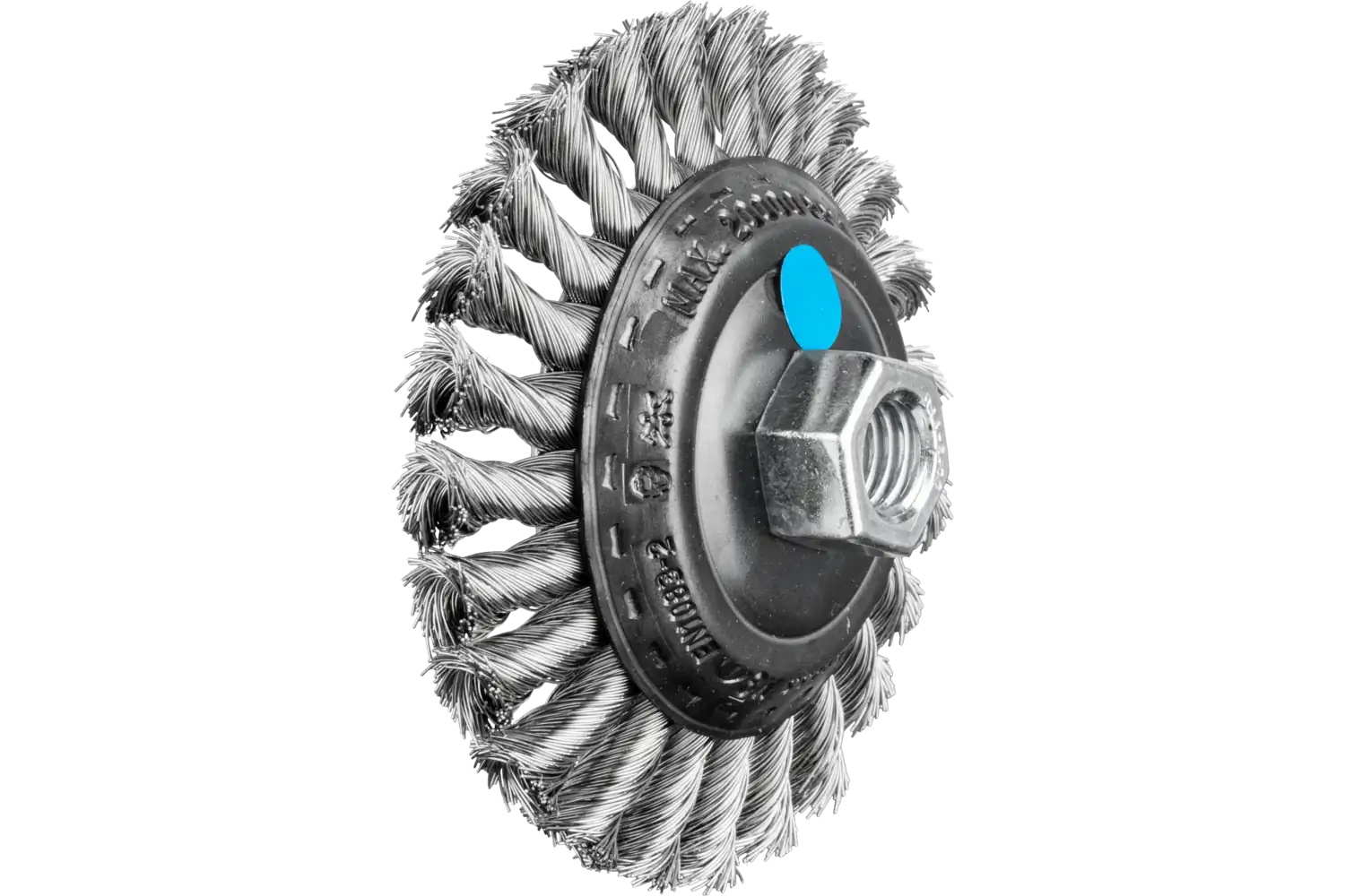 Picture of Pferd Knot Wire Bevel Brush 4" Dia. .014 Stainless Steel 5/8-11" Thread